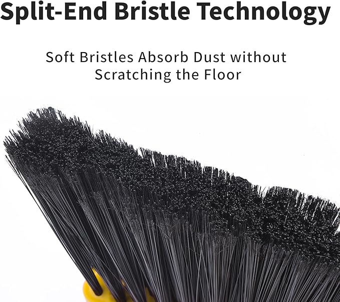 Tiumso Broom with Dustpan Combo Set, Brooms and Dustpans Sets with 51'' Long Handle, Large Dust Pan and Broom, Self-Cleaning Dustpan Teeth for Lobby Kitchen Office - Black and Yellow