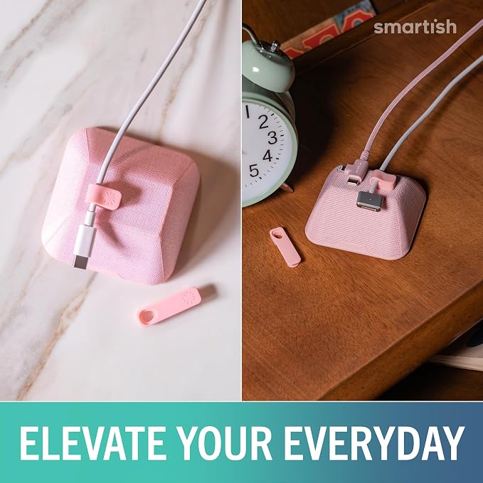 Smartish® Magnetic Cord Holder - Cable Wrangler Organizer with Magnet Clips for Charger Management on Desktop, Nightstand for USB-C + Lightning - I'm Blushing