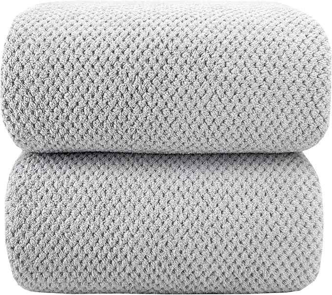 YTYC 39x78 Bath Sheets,Towels for Bathroom,Silver Grey,2-Pieces | Extra Large Bath Towels, Super Soft,Highly absorbent,Hanging Loop,Quick Drying,Light Weight,80% Polyester