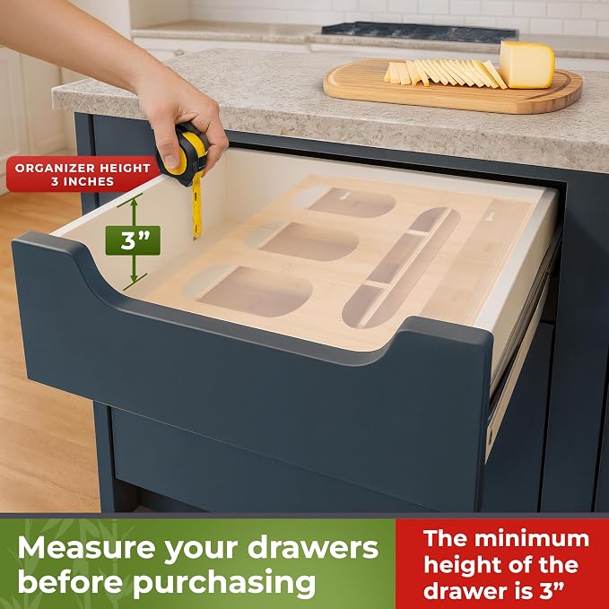 Bamboo Storage Bag Organizer, Sandwich Bag Organizer - Single Block Design for Kitchen Organization, Baggie Organizer for Drawer - Quick Refill Slider, Fits Half Gallon, Quart, Snack Size Bags