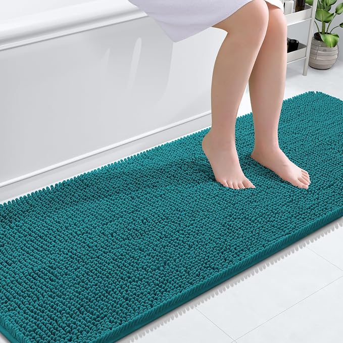 OLANLY Bathroom Runner Rugs 70x24, Soft Absorbent Chenille Bath Rugs, Rubber Backing Quick Dry, Machine Washable Long Bath Mats for Bathroom Floor, Tub and Shower, Home Decor Accessories, Deep Lake