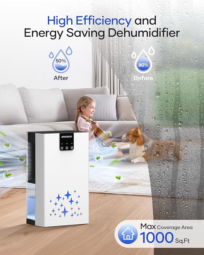 Dehumidifier, 95 OZ Water Tank Dehumidifiers for Home with Auto Shut Off, 1000 sq. ft. Dehumidifier for Bedroom Bathroom Basement Rv with 7 Color Light, Quiet Dehumidifiers with Sleep Mode