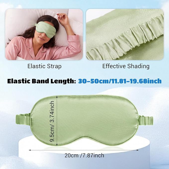 Cutecrop 50 Pcs Silk Sleep Mask Blackout for Women Men, Adjustable Comfortable Eye Cover Blindfold No Pressure for Sleeping, Travel, Napping, 5 Colors(Green Color)