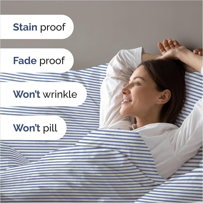 Duvet Cover Full Size Set - Extra Soft Full Duvet Cover 80" x 90" with 2 Pillow Shams for Women, Men, Kids & Teens - Hotel Luxury w/ Zipper Closures & Ties - Comfy, Cozy & Breathable (Blue Stripes)