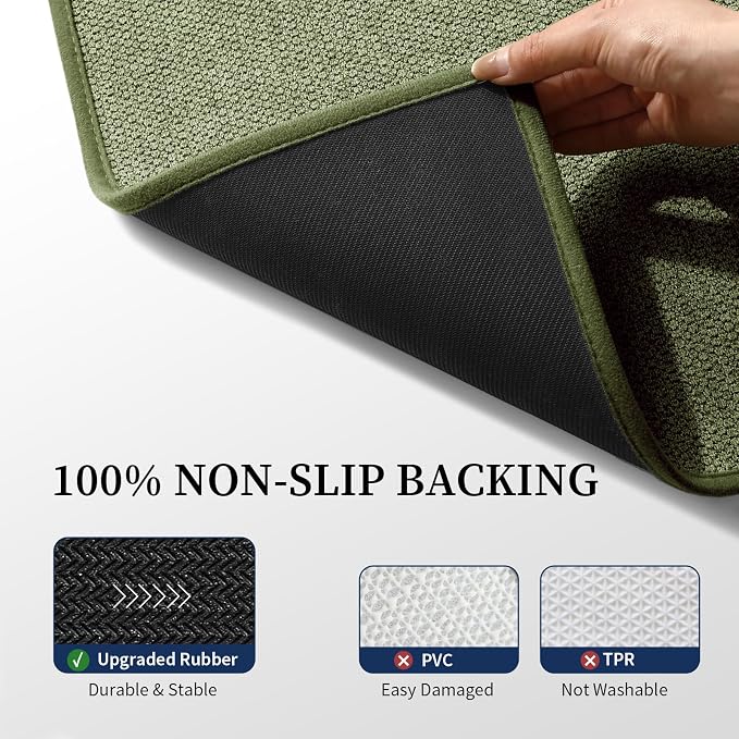 YIHOUSE Green Bathroom Rugs Sets 2 Piece, Quick Dry Thin Bath Mat, Non Slip Absorbent Machine Washable, Bath Rugs for Bathtub Sink Home Decor (17"x24" + 17"x32")