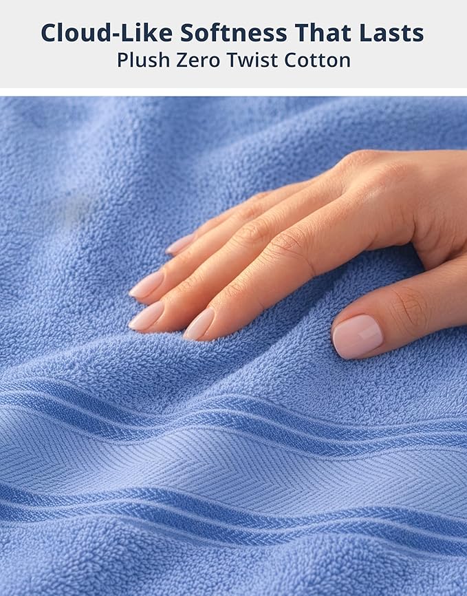 LANE LINEN 100% Cotton 4 Pack Bath Towels (28"x54") - Zero Twist, Mercerized Cotton Bathroom Towels Set - Quick Dry, Soft & Absorbent Large Bath Towels - Machine Wash in Cold Water - Cerulean Blue