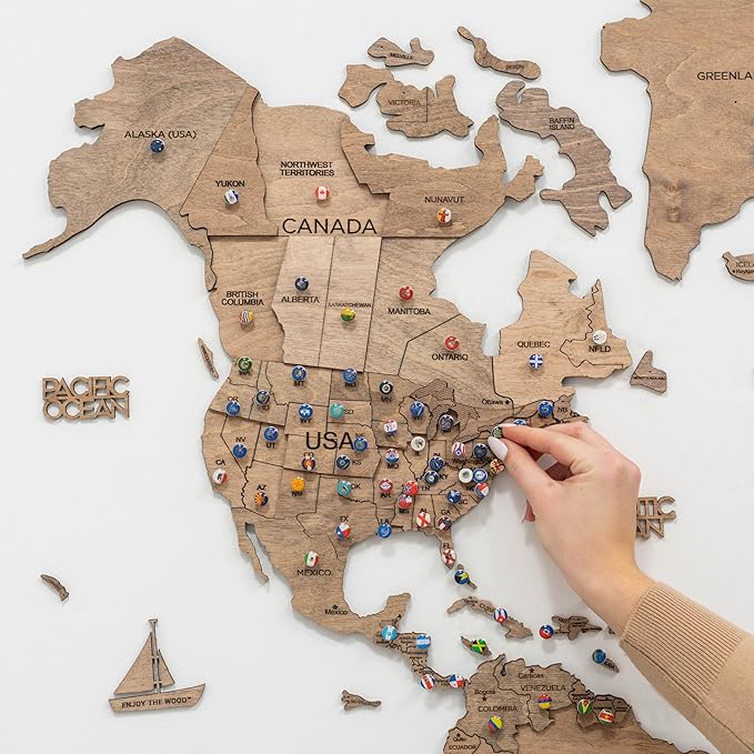 ENJOY THE WOOD 3D Wood World Map Wall Art Large Wall Décor - World Travel Map - Any Occasion Gift Idea - Wall Art for Home & Kitchen or Office (Small, Terra)