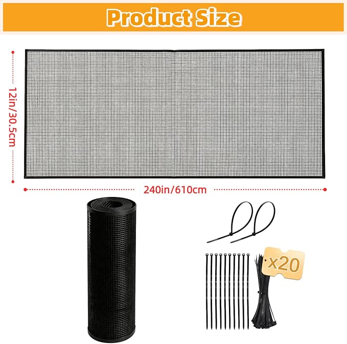 Under Bed Blocker for Pets - Extra Tall Pet Proof Barrier with Zip Ties, Cuttable Furniture Blocker to Stop Dogs, Cats & Toys from Entering Under King/Queen Size Beds & Couches (Black, 240 x 12 Inch)