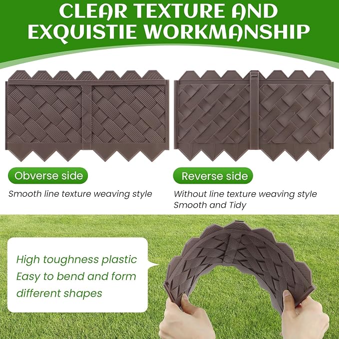 20 Pack (20FT) Weaving Flower Bed Garden Edging Borders, Landscaping Edging | No Dig Border Edgings with 8.5” Anchor Stakes & Interlocking Design-Thickened Borders for Lawns, Flower Beds & Landscaping