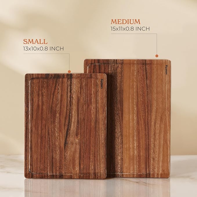 SMIRLY Walnut Wood Cutting Board - 2 Pack Cutting Boards for Kitchen | Non Toxic Walnut Cutting Board with Juice Grooves and Handles, Multiple Sizes Chopping Board for Meal Prep & Charcuterie
