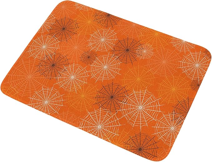 Orange Halloween Washable Area Rugs for Living Room Bedroom, Large Non Slip Indoor Floor Carpet Absorbent Low Pile Black White Net Halloween Door Mat Rugs for Bathroom Entryway 47.2"x63"