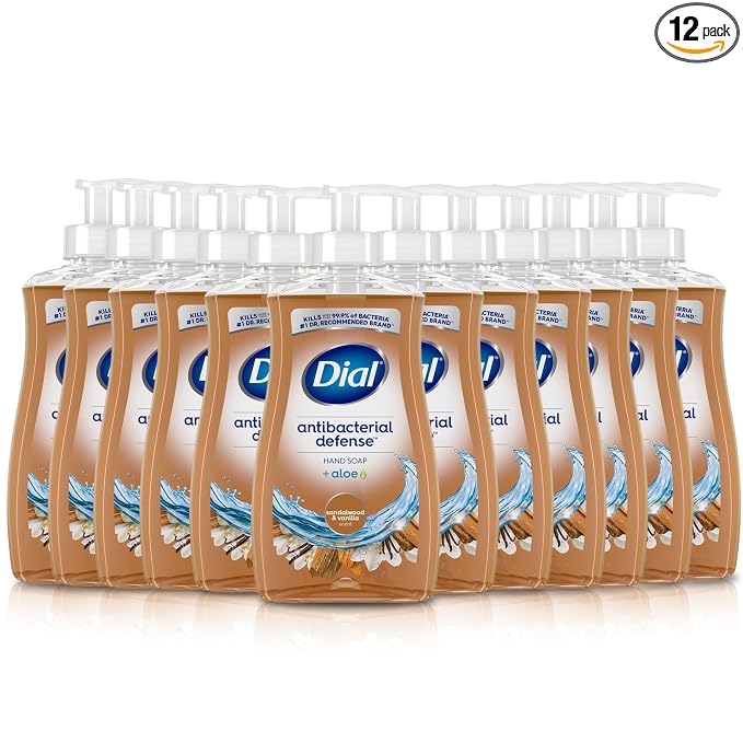 Dial Antibacterial Defense Liquid Hand Soap + Aloe, Sandalwood & Vanilla Scent, 11 Fl Oz (Pack of 12), Dermatologist-Tested Hand Wash, Gentle Formula