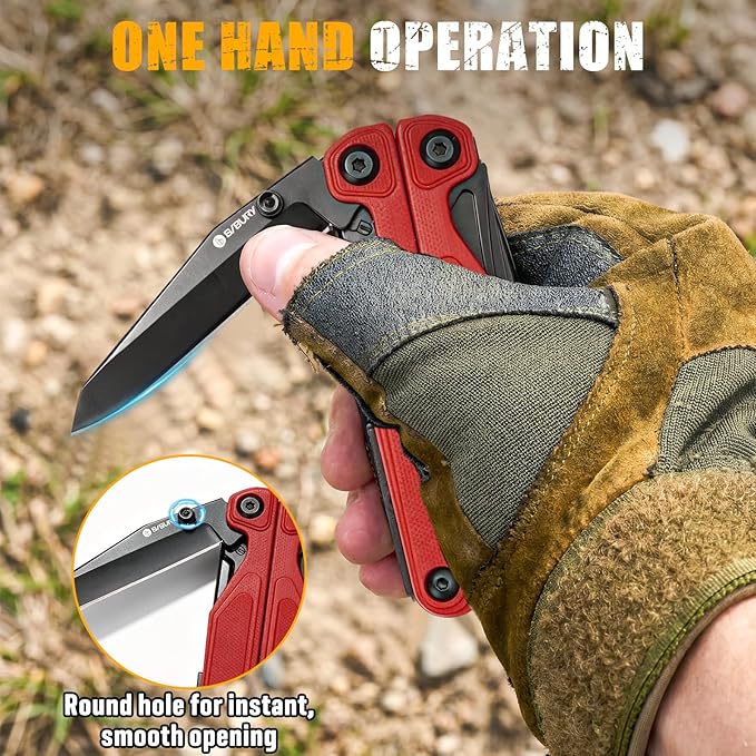 BIBURY Lightweight G10 Handle Multitool Pliers, 25-in-1 EDC Multi Tool with Replaceable Wire Cutters, Scissors, One-Hand Opening Pocket Knife Survival Tools for Camping, Repair,Survival -BI2048R