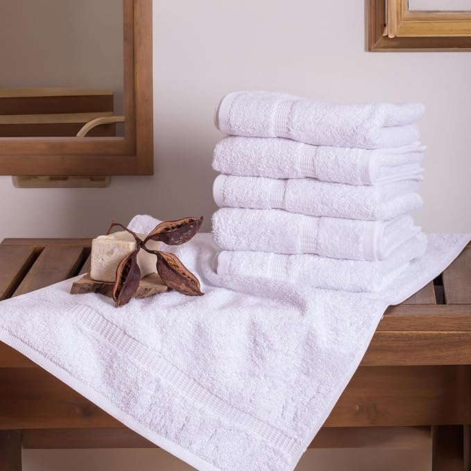 SALBAKOS 6-Piece 100% Turkish Cotton Hand Towels, 16x30 inch, White | Large Size Thick Super Soft Highly Absorbent, Versatile Hair Face & Hand Drying Towel, Premium Hotel Quality Made in Turkey