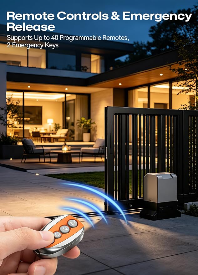 1800lb Smart Sliding Gate Opener with WiFi & Bluetooth, 1/2HP Automatic Slide Gate Motor, Quiet Nylon Rack Drive, App, 2 Remotes, IR Sensor, Hardware Kit for Gates up to 40ft