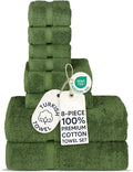 Chakir Turkish Linens Set of 8 Towel Set, 100% Cotton Luxury Turkish Towels for Bathroom, Soft Absorbent Bath Towel Set with 2 Bath Towels 2 Hand Towels 4 Washcloths, Moss