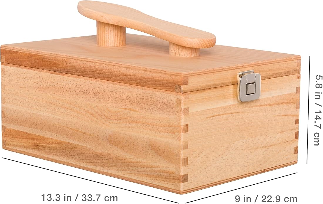 Redecker Oiled Beechwood Shoe Cleaning Box with Folding Lid, 13-1/4 x 9 x 5-3/4-Inches - Wooden Shoe Cleaning Box Storage - Shoe Shine Box Wood - Boot Shine Box - Shoe Shine Box Vintage