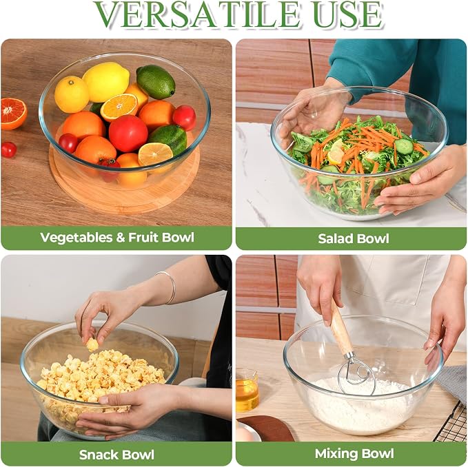 GEHE Glass Salad Bowl with Lid, 10.6Inch Large Trifle Bowl Glass Fruit Bowl, 4.7 Quart Large Capacity Serving Bowls for Salad, Pasta, Fruit, Dessert Display Cake, Microwave Safe