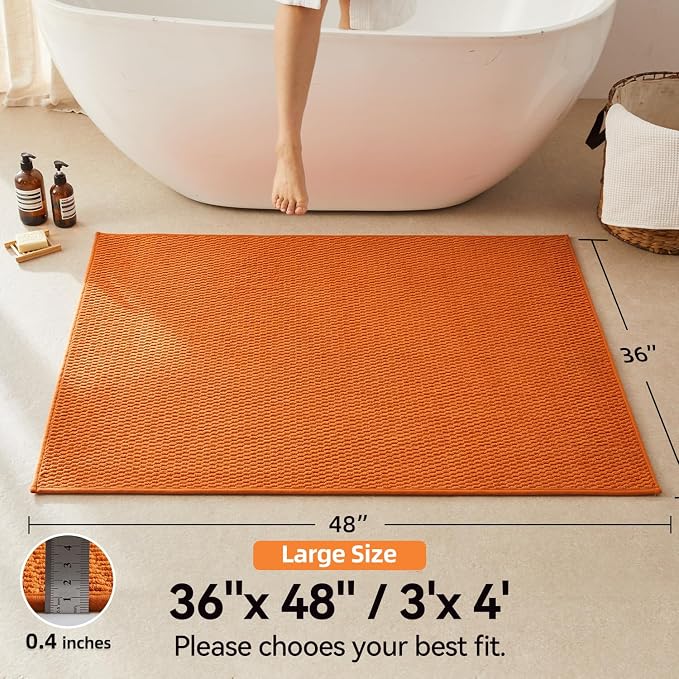 Triohero Large Bathroom Rugs Non Slip Washable Bath Rugs Super Absorbent Bathroom Rug Thin Quick Dry Low Pile Bath Mats, Orange 36"x48"