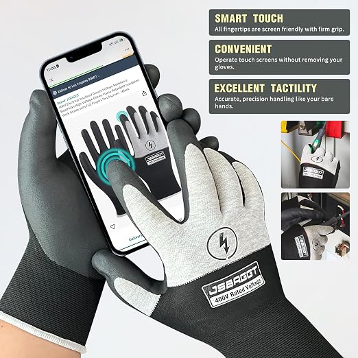 Electrical Insulated Gloves,Voltage Resistance Electrician High Voltage Insulation Work Gloves Flame Retardant & Rubber Non-Slip Grip for Electrical Work (Black and White, 400V-6PC)