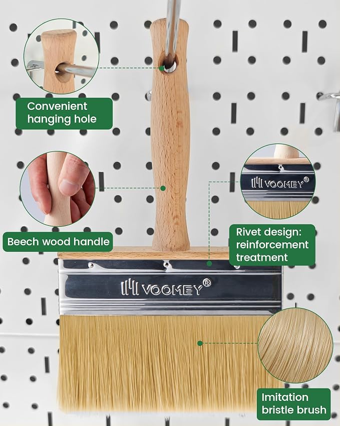 Voomey Deck Stain Brush 6 Inch, Limewash Brush for Wood, Deck Stain and Sealer Applicator, Strong Hold Paint Without Chipping, Quickly Paint Decks, Fences, Walls and Furniture