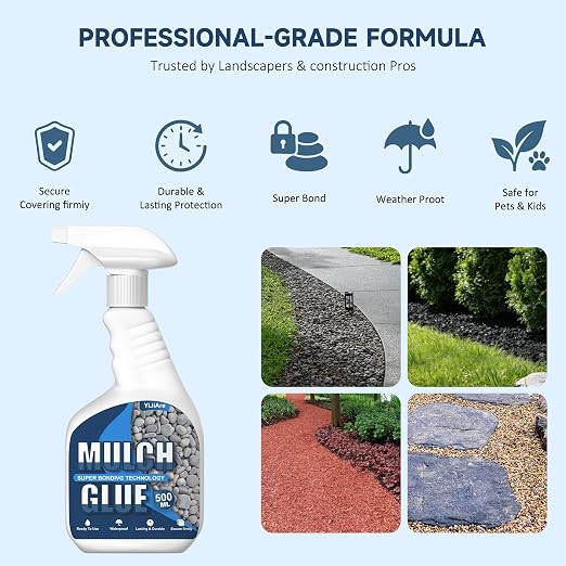Mulch Glue, 16.9 fl oz - Sprayer Ready to Use Rock Glue for Landscape - Pet Safe & Plant Safe, Fast-Dry No Dilution - Spray for Gravel/Pebbles/Stones for Outdoor Gardens