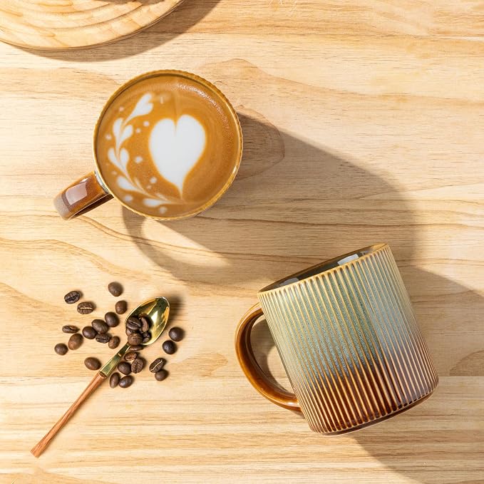 theterra Ceramic Coffee Mugs Set of 4, 14.2 oz Coffee Cups with Handle | Handmade, Suitable for Latte, Tea, Milk, Beer & Hot Cocoa, Sage Umber