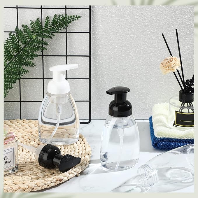 Nuenen 48 Pieces Foaming Soap Dispensers 8 oz Foaming Pump Bottle Plastic Hand Soap Dispenser with Pumps Empty Refillable Press Containers for Liquid Shampoo Bathroom Kitchen(White, Black)