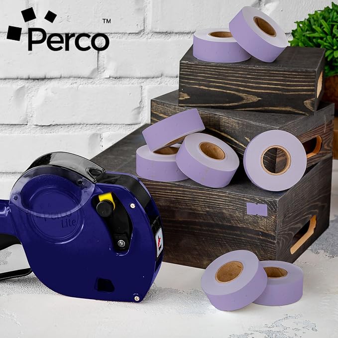Perco 1 Line Lavender Labels - 8,000 Blank Price and Date Gun Labels for Perco Lite, X, Plus and Pro 1 Line Price and Date Guns- 8 Rolls, 1 Sleeve - Made in USA
