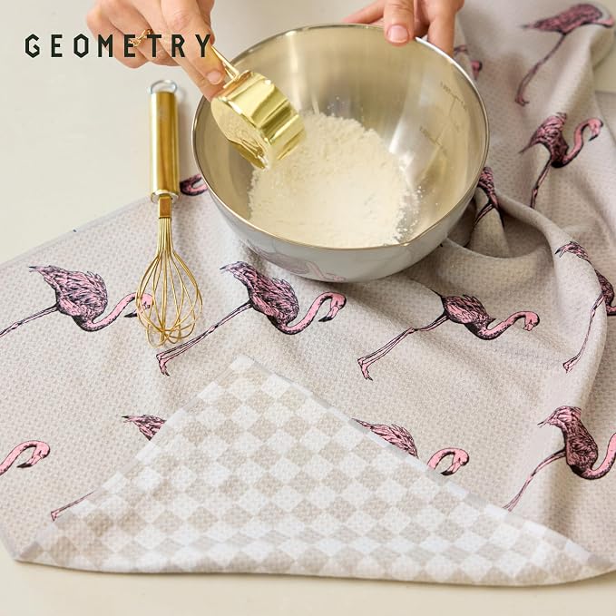 GEOMETRY Tea Towels – Spring & Summer Collection – Quick-Dry, Ultra-Absorbent, Reusable Microfiber Kitchen Towels for Drying & Cleaning - Flamingo Dance - 1 Pack