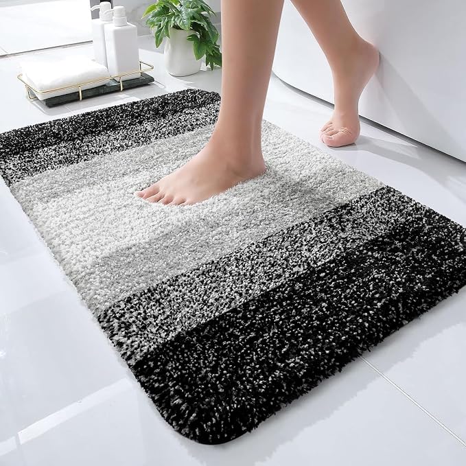OLANLY Bathroom Rugs Mat 30x18, Extra Soft Absorbent Microfiber Bath Rugs, Rubber Backing, Quick Dry, Machine Washable Bath Mats for Bathroom Floor, Tub and Shower, Home Decor Accessories, Black