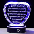YWHL Sister Birthday Gifts with Colorful LED Base Crystal Heart to My Sister Gifts from Sisters Brother Meaningful Gift for Sisters on Christmas Valentine Day Mothers Day