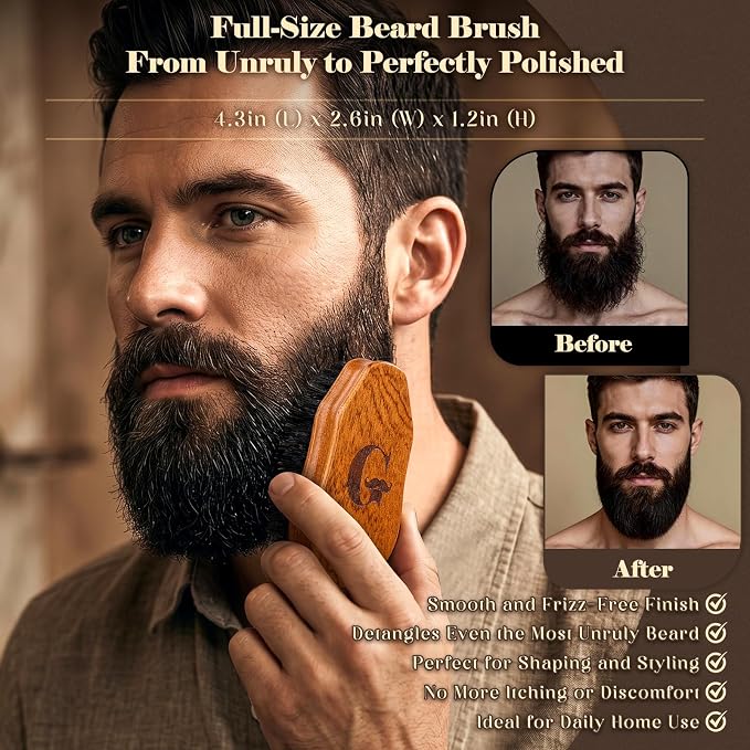 Beard Brush & Comb Set for Men Since 1965 British Craftsmanship | Boar Bristle Beard Brush Set with Large & Mini Pocket Brush, Wooden Beard Comb & Grooming Accessories for Beard Care