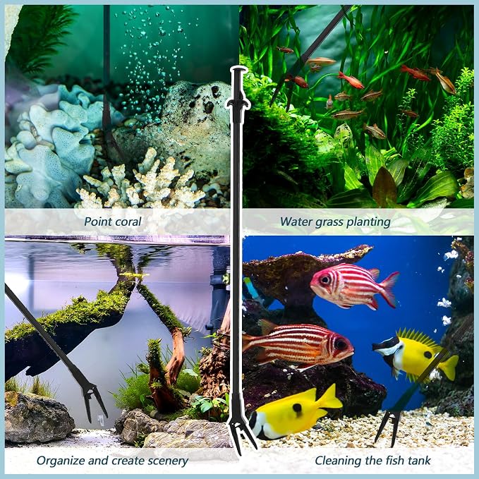Gisafai 2 Pcs Plastic Aquarium Tongs Long Aquarium Tweezers Multi Purpose Trimming Feeding Aquariums Tools for Fresh Water Saltwater Fish Tanks Coral Plant (27 Inch)