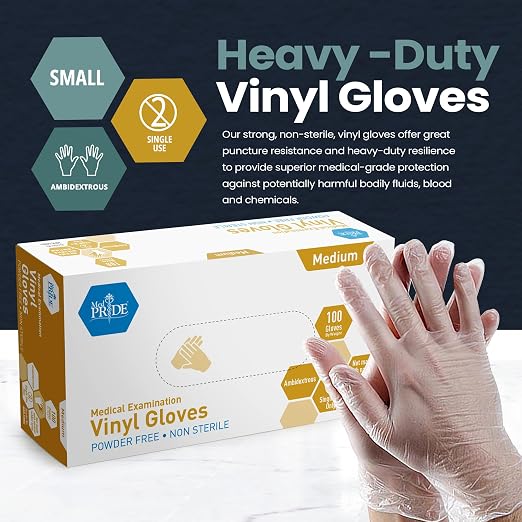 MED PRIDE Vinyl Medical Exam Gloves,Powder & Latex-Free, Medium,100-Count