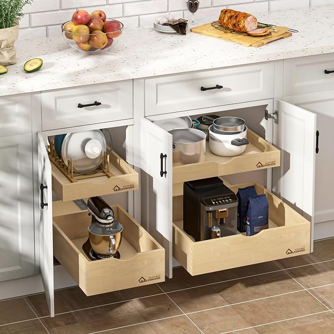 WelFurGeer Soft Close Pull Out Drawers for Kitchen Cabinets, 23" W x 21" D Pull Out Cabinet Organizer, Smooth Slide-Out Shelves for Kitchen Cabinets, Space-Saving Pullout Drawer for Home Organization