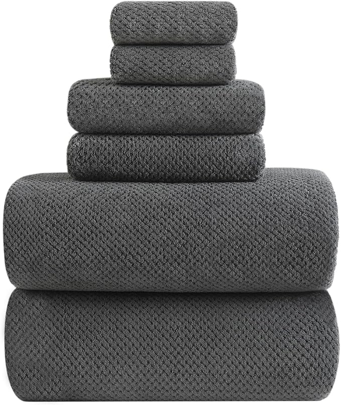 YTYC 39x78 Bath Sheets Set,Towels for Bathroom,Charcoal,6-Pieces | 2 Extra Large Bath Towels, 2 Hand Towels, 2 Washcloths, Super Soft,Highly absorbent,Hanging Loop,80% Polyester
