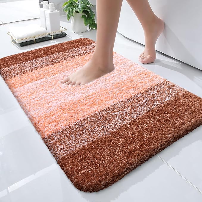 OLANLY Small Bathroom Rugs Mat 24x16, Extra Soft Absorbent Microfiber Bath Rugs, Rubber Backing, Quick Dry, Machine Washable Bath Mat for Bathroom Floor, Tub and Shower, Home Decor Accessories, Orange