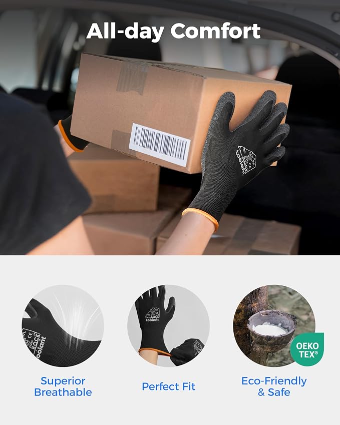 toolant Crinkle Latex Work Gloves Bulk, Rubber Coated Safety Work Gloves for Men and Women, 12 Pairs for Construction, Gardening, Warehouse (Gray, XL)