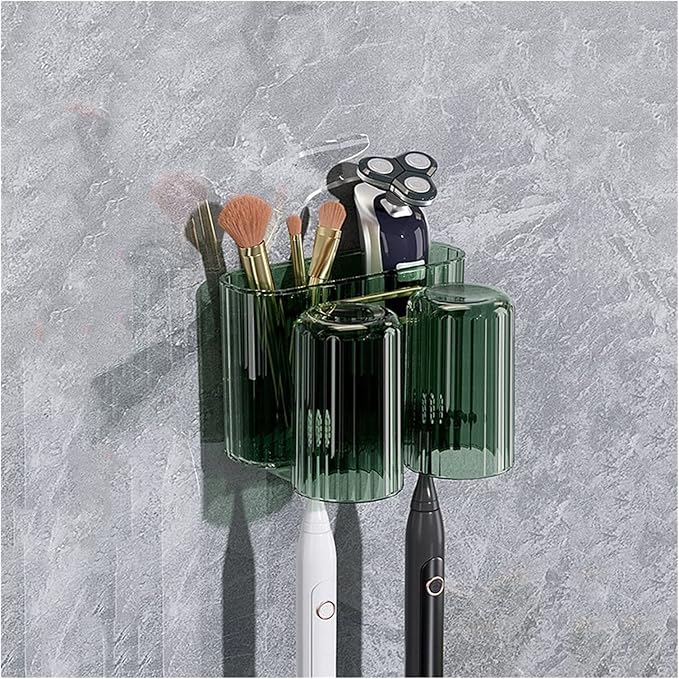 Toothbrush Rack Wall Mounted Toothbrush Holder Multifunctional Mouthwash Cup Brushing Cup Automatic Toothpaste Dispenser Squeeze Kit Bathroom Toothbrush Holder(C,Medium)