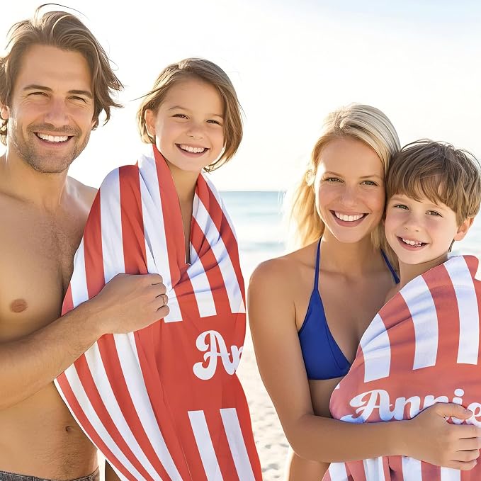 JML Personalized Beach Towel with Name, Custom Cabana Stripe Beach Towel, Customized Microfiber Pool Towel, Quick Dry & Absorbent Swim Towel for Adult,Mother's Day, Birthday, Summer Holiday,Vacation