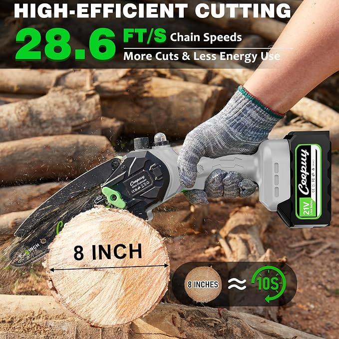 Mini Chainsaw Cordless 8 Inch with 2x 4000mAh Batteries, Portable Electric Chain Saw, Automatic Oiler, Battery Powered Small Handheld Saw, Security Lock Trees Branches Trimming, Wood Cutting, 2026