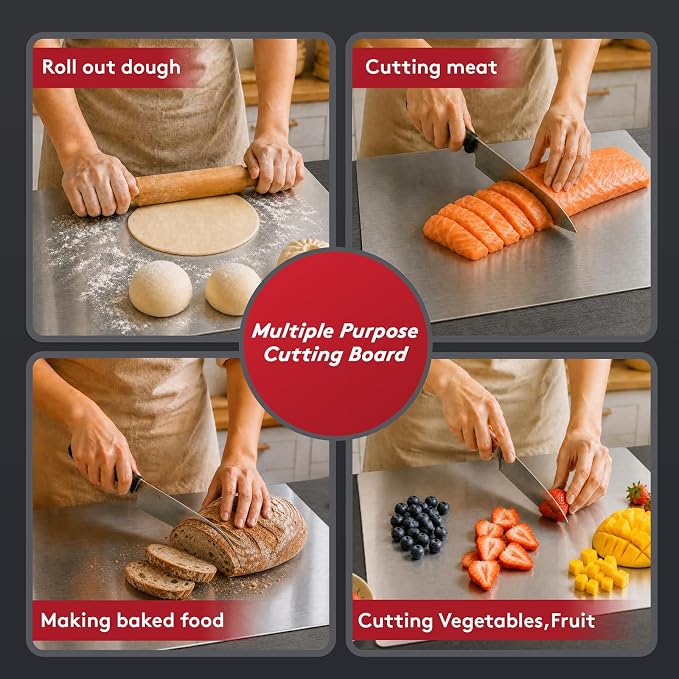 2026 NEW Titanium Cutting Boards for Kitchen, 100% Pure Titanium Kneading Cutting Board with Non Slip Pad, Large Cutting Board for Meat, Fruits, Vegetables, Bread, and Baking (15.7 x 11.8 in)