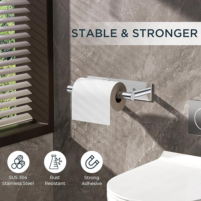 FORIOUS Toilet Paper Holder Wall Mount, Stainless Steel Rustproof Double Post Pivoting Tissue Roll Holder for Bathroom, Commercial Toilet Paper Dispenser (Chrome, Modern Square 1 Pack)