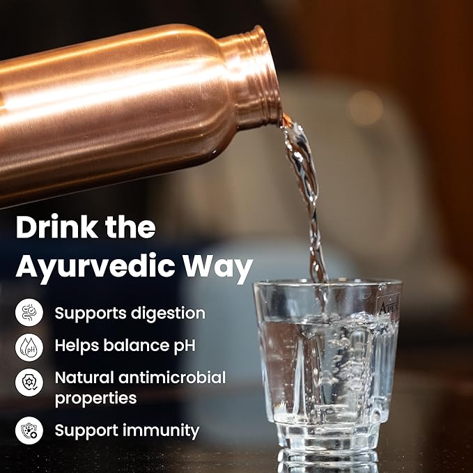 Pure Copper Water Bottle for Drinking Water, 34 Oz Plain Finish with Leak-Proof Cap, Stay Hydrated and Enjoy Natural Benefits. Handcrafted Reusable Water Bottle with Bag & Cleaning Brush