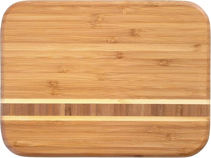 Totally Bamboo Barbados Small Bamboo Cutting Board, 9 x 6.5 Inches | Small cutting board for fruit, vegetables, garnishes, and sandwiches. End-grain bamboo inlay adds standout style.