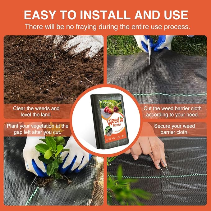 4ftx100ft Weed Barrier Landscape Fabric Heavy Duty | Premium 3.2oz Gardening Weed Control Mat, Ground Cover for Gardening, Farming with 20 U-Shaped Securing Pegs