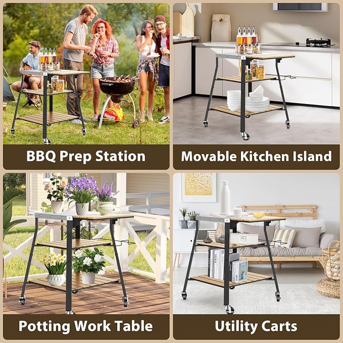 Pizza Oven Stand with Wheels, for Ninja Woodfire | Outdoor prep table for pizza ovens, grills and kitchen work, with movable storage design