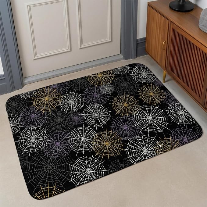 Black Halloween Bathroom Rugs Non Slip Washable Bath Mat Absorbent Front Door Mat Purple White Yellow Net Classic Black Indoor Doormat for Kitchen Entryway Shower Decor Accessories 31.5"x47.2"