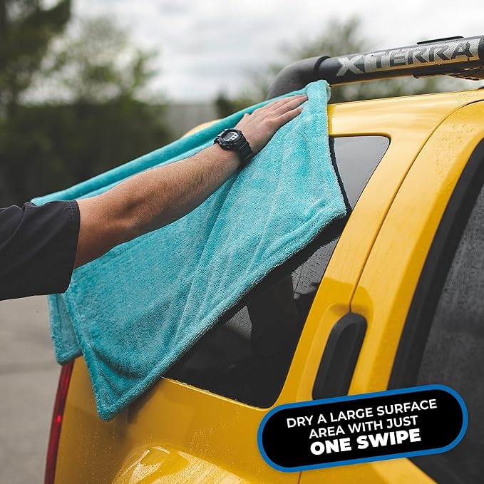 The Rag Company, The Liquid8r, Absorbent 70/30 Blend Microfiber Drying Towel for Cars, Trucks, and SUVs, Safe for Detailing, Scratch-Free, Twist Loop, 1100 GSM, 25x36 Inches, Aqua Blue